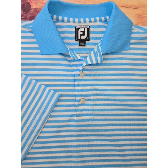 FootJoy FJ Mens Athletic Fit Blue Striped Golf Polo Medium - Picture 4 of 7